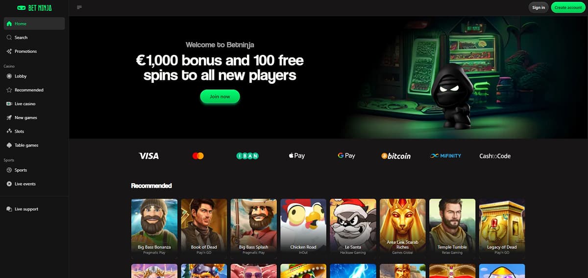 Betninja überzeugt als effizientes Online Casino schnelle Auszahlung durch ein starkes Live-Casino-Angebot und drei gestaffelte Einzahlungsboni. Mit über 2.000 Spielen im Gepäck ist der Weg von der ersten Wette bis zur schnellen Auszahlung hier besonders kurz gehalten.