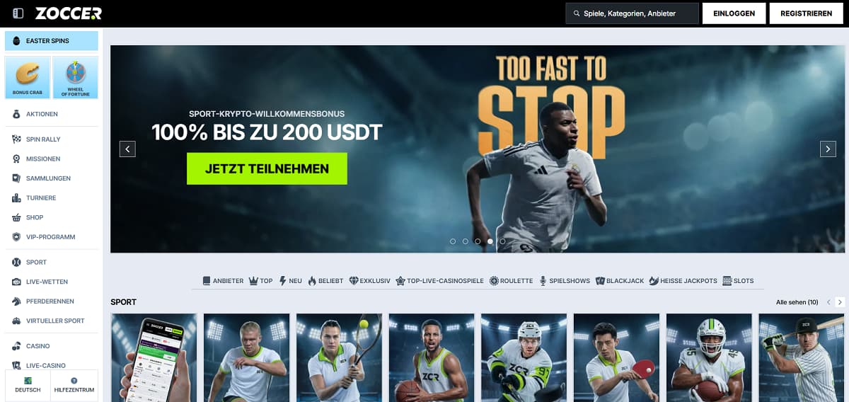 Zoccer ist die perfekte All-in-One-Lösung für ein Online Casino schnelle Auszahlung. Hier findest du Casino-Action und Sportwetten in einem Konto, kombiniert mit der wohl breitesten Krypto-Zahlungspalette im Vergleich, was für minimale Wartezeiten bei deinen Gewinnen sorgt.